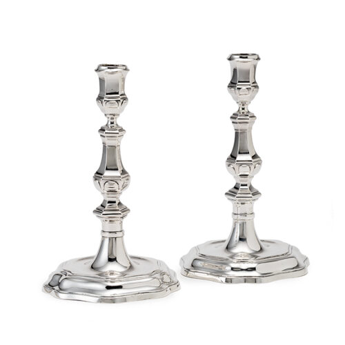 PAIR OF DUTCH SILVER CANDLESTICKS Hermanus le Maitre, The Hague, 1752